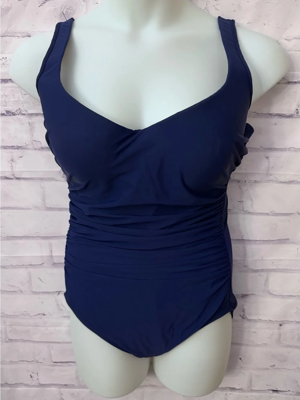 Miraclesuit 14 Amici One Piece Solid Blue Swimsuit Slimming V Neck Shirring Firm